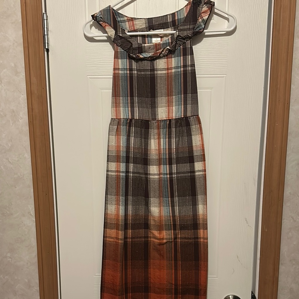 Mossimo Supply Co. Cream Tan Brown Orange Sundress Casual Cap Sleeve Bateau